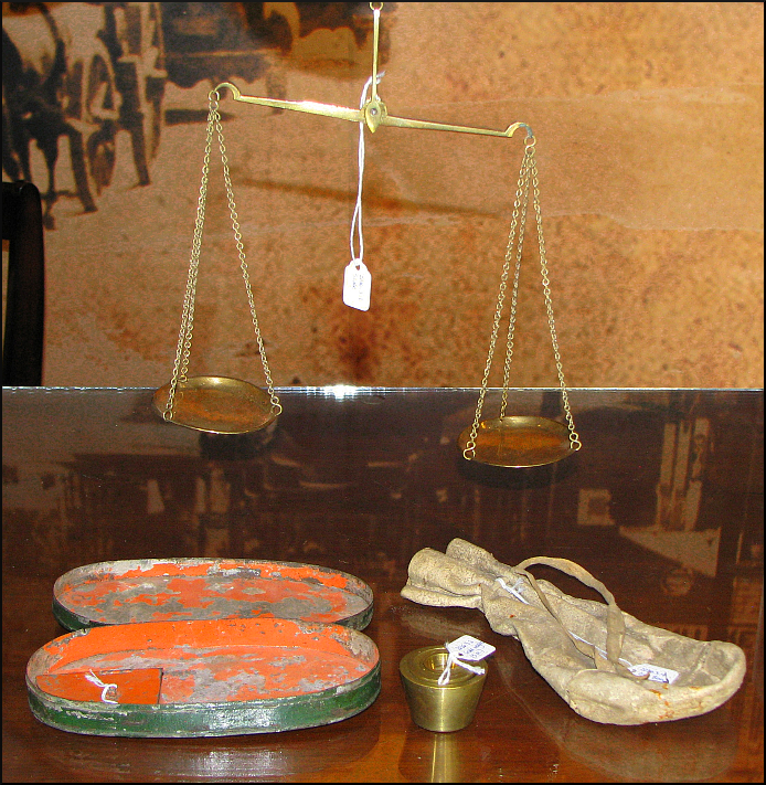 Gold scales, box, and poke